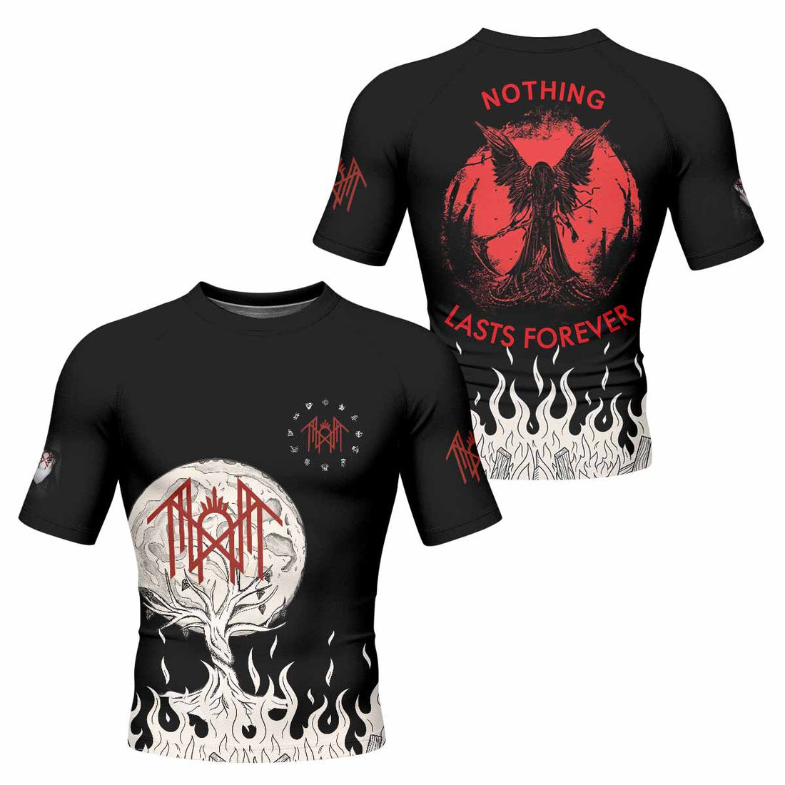 Nothing Lasts Forever Men's Rash Guard Short Sleeve - front and back view