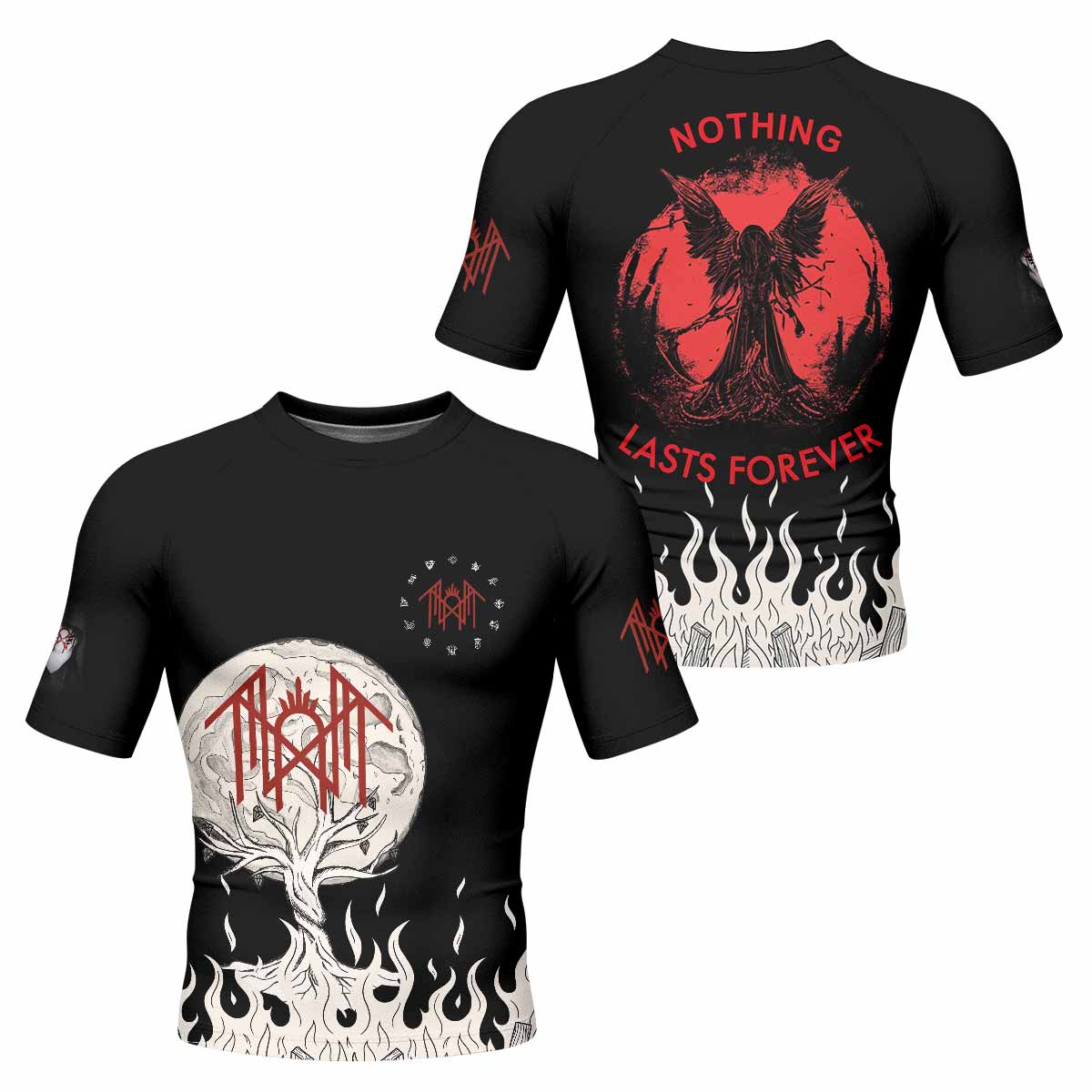 Nothing Lasts Forever Men's Rash Guard Short Sleeve - front and back view
