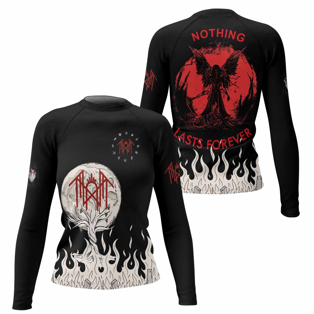 Nothing Lasts Forever Women's Rash Guard Long Sleeve - front and back view