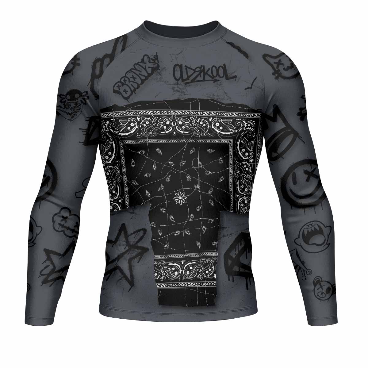 Oni Graffiti Men's Rash Guard Long Sleeve - front view mockup 