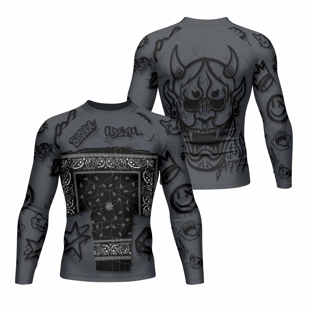 Oni Graffiti Men's Rash Guard Long Sleeve - front and back view