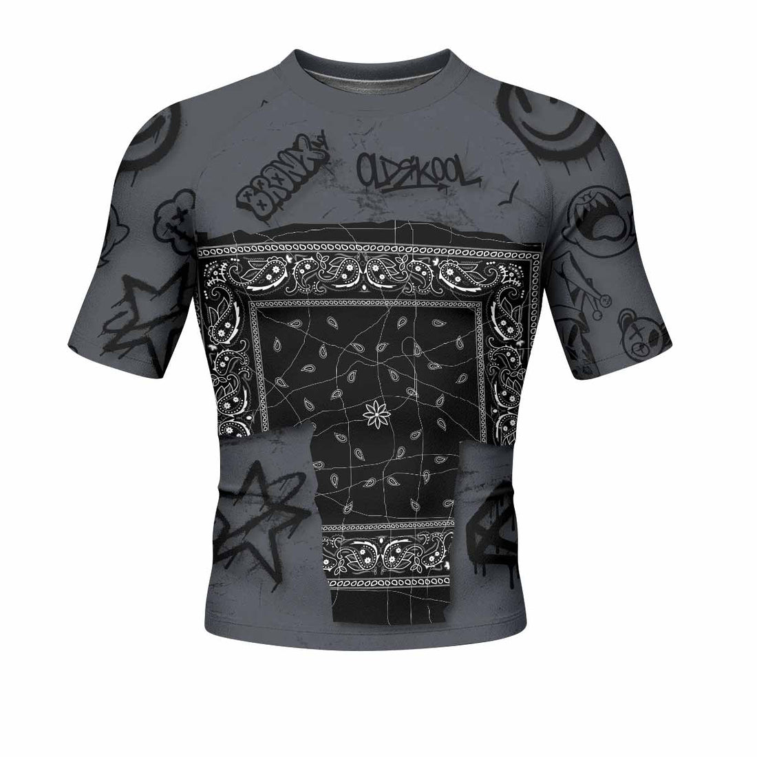 Oni Graffiti Men's Rash Guard Short Sleeve - front and back view