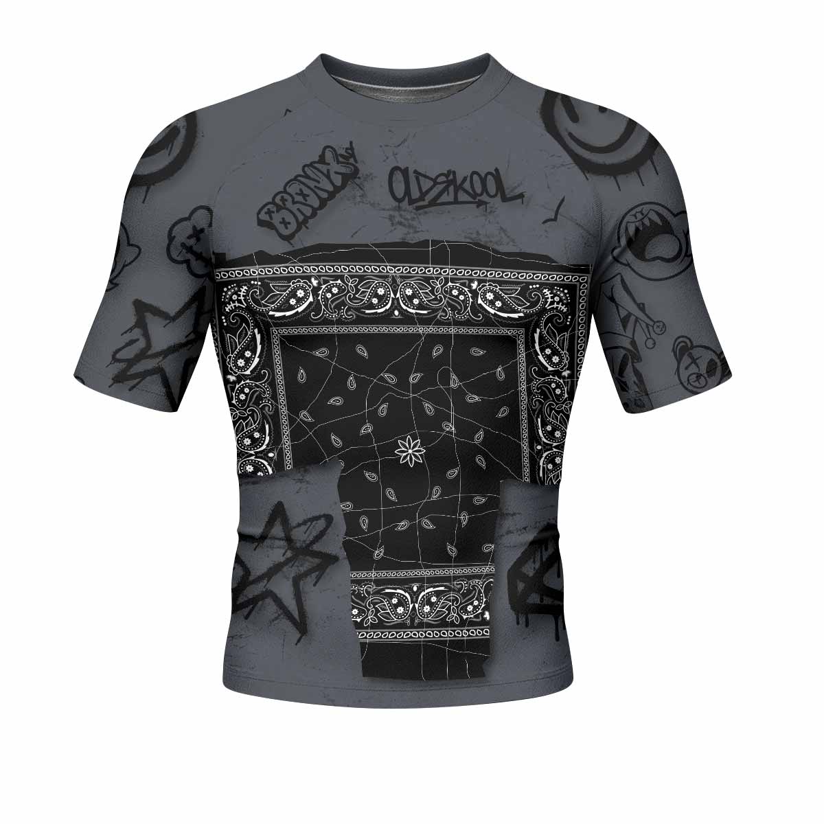 Oni Graffiti Men's Rash Guard Short Sleeve - front view mockup 