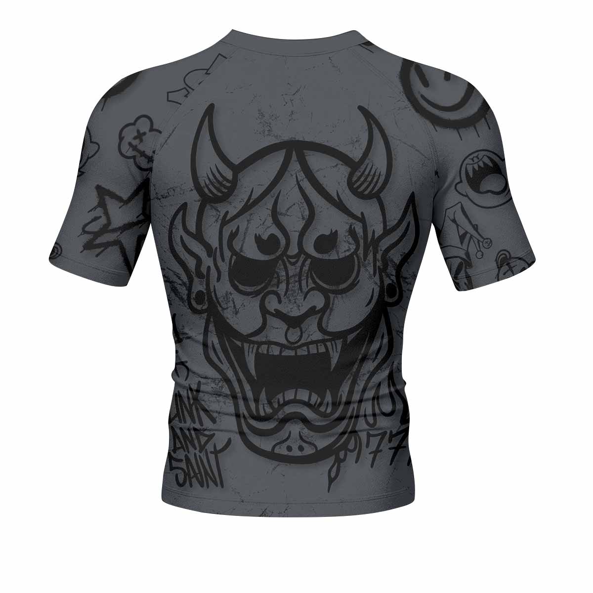 Oni Graffiti Men's Rash Guard Short Sleeve - back view mockup 