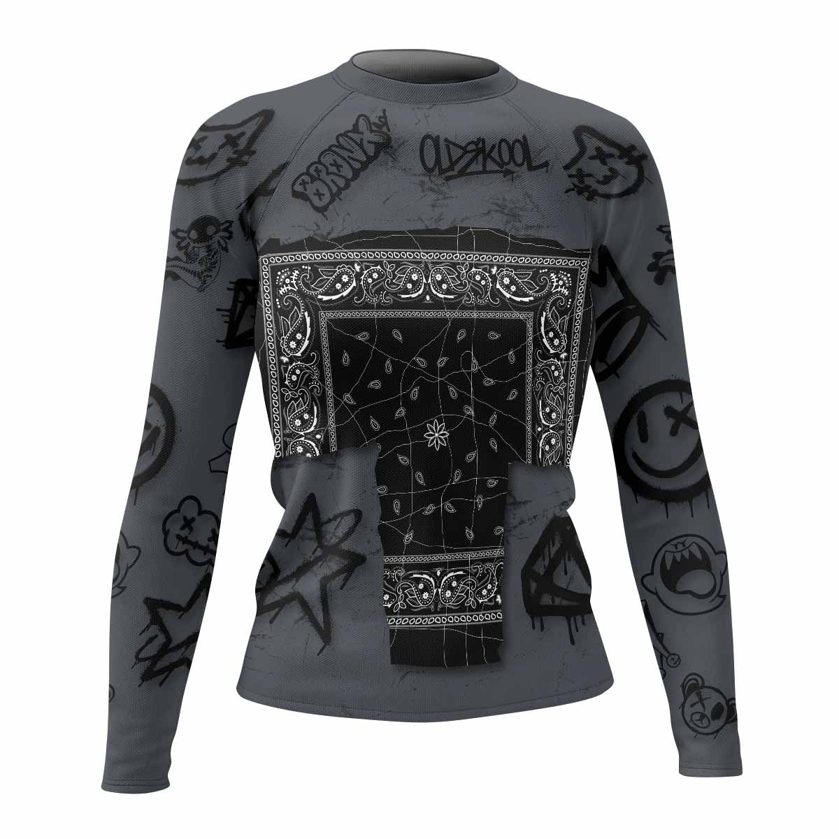 Oni Graffiti Women's Rash Guard Long Sleeve - front view mockup 
