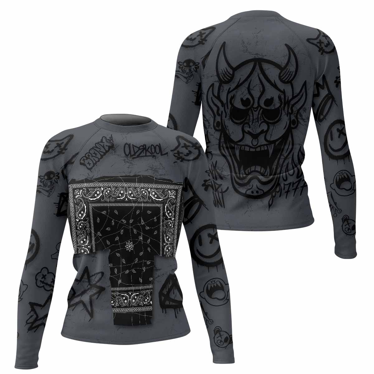 Oni Graffiti Women's Rash Guard Long Sleeve - front and back view