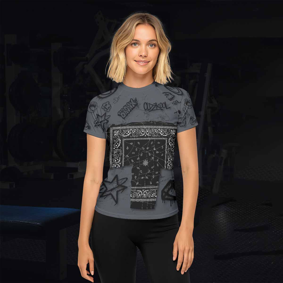 Oni Graffiti Women's Rash Guard Short Sleeve - lifestyle view