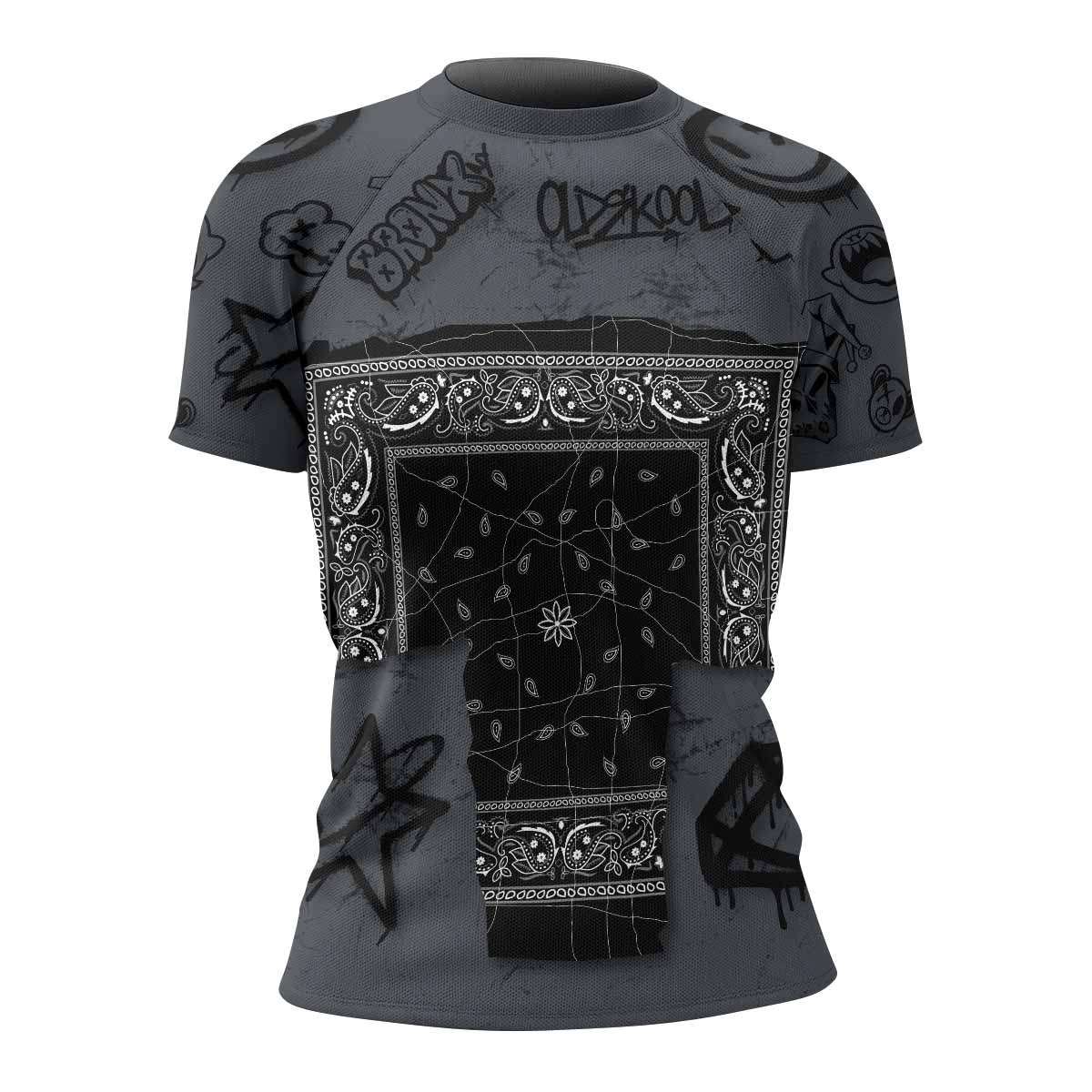 Oni Graffiti Women's Rash Guard Short Sleeve - front view mockup 