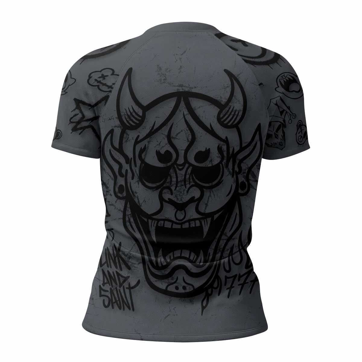 Oni Graffiti Women's Rash Guard Short Sleeve - back view mockup 