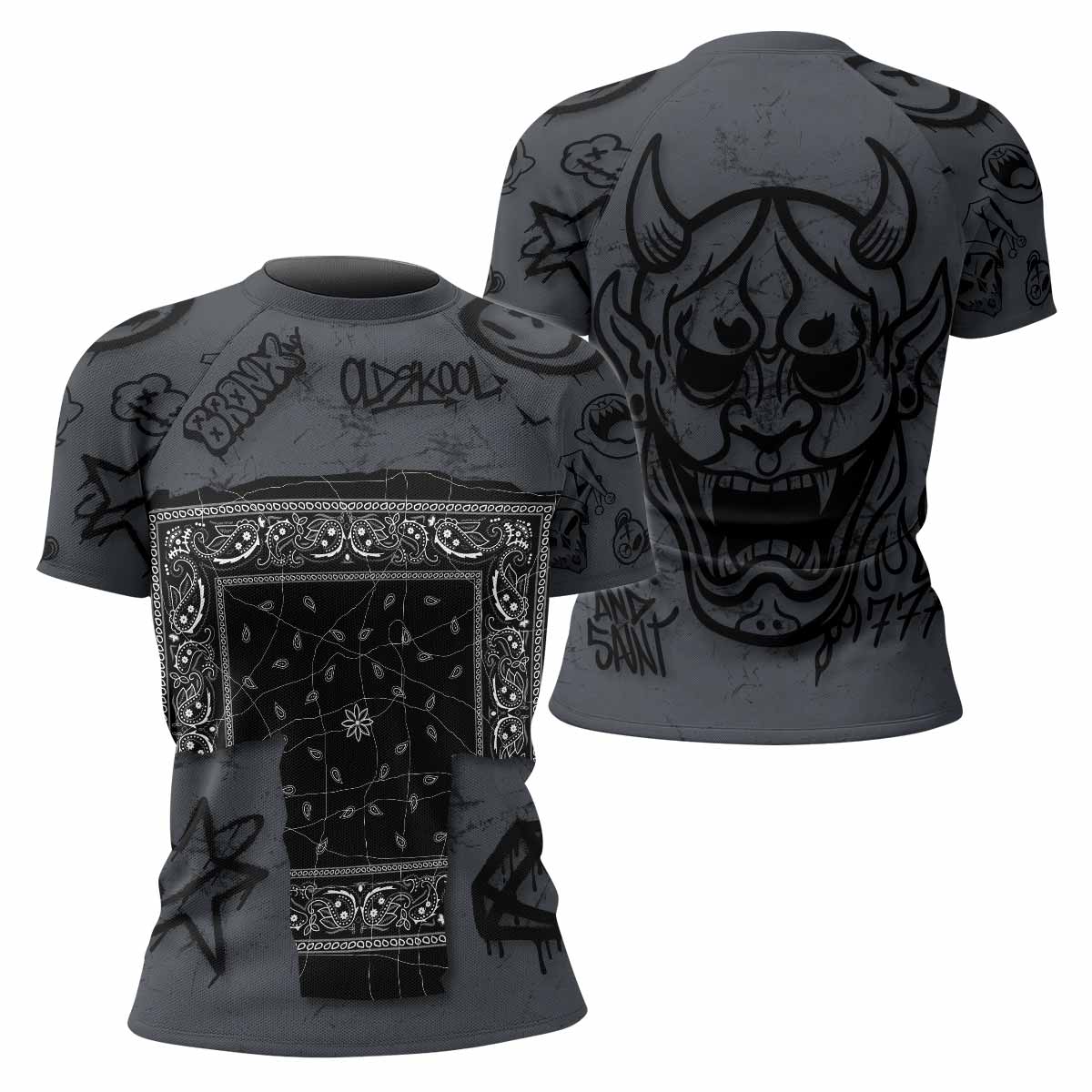 Oni Graffiti Women's Rash Guard Short Sleeve - front and back view