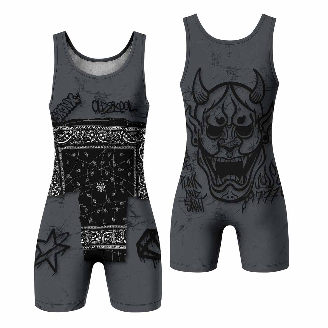 Oni Graffiti Wrestling Singlet - front and back view