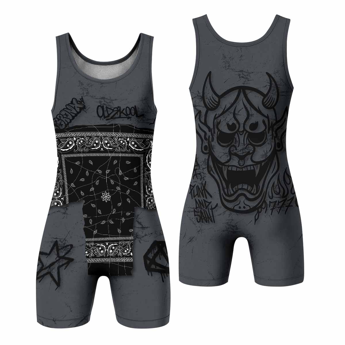 Oni Graffiti Wrestling Singlet - front and back view