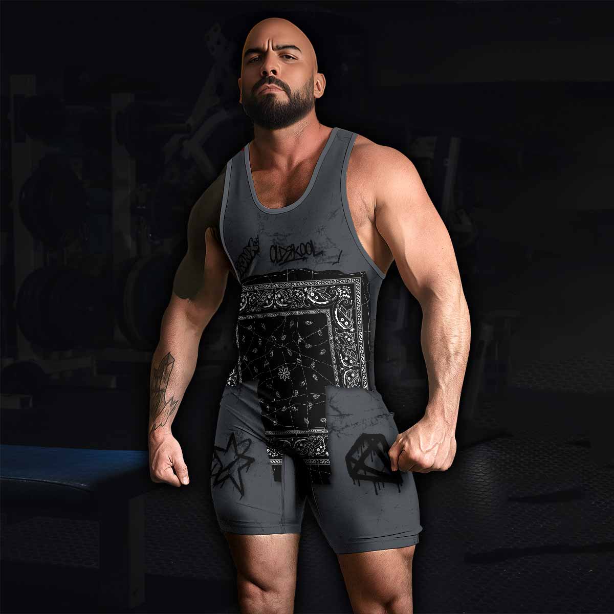 Oni Graffiti Wrestling Singlet - men's lifestyle view
