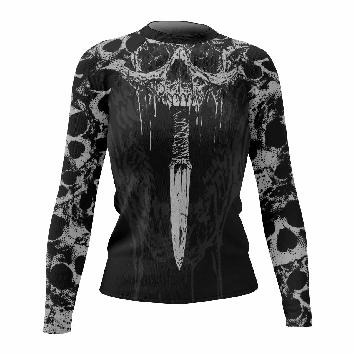 Pierced by Shadows Women’s Long Sleeve Rash Guard - front view mockup