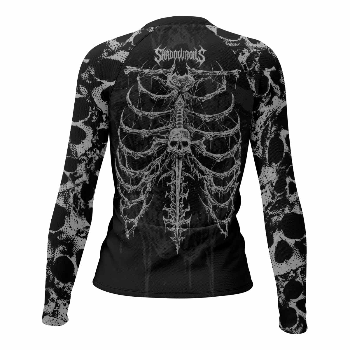Pierced by Shadows Women’s Long Sleeve Rash Guard - back view mockup