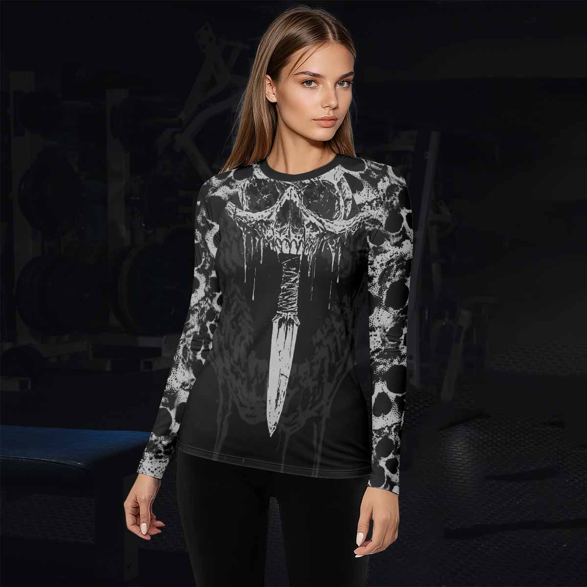 Pierced by Shadows Women’s Long Sleeve Rash Guard - lifestyle view