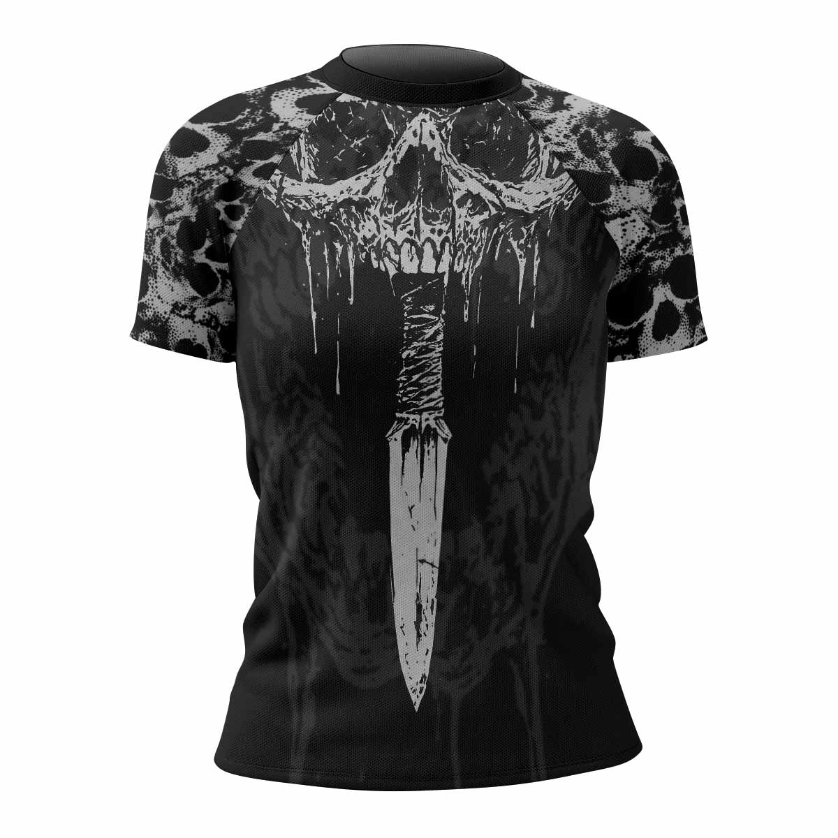 Pierced by Shadows Women’s Short Sleeve Rash Guard - front view mockup
