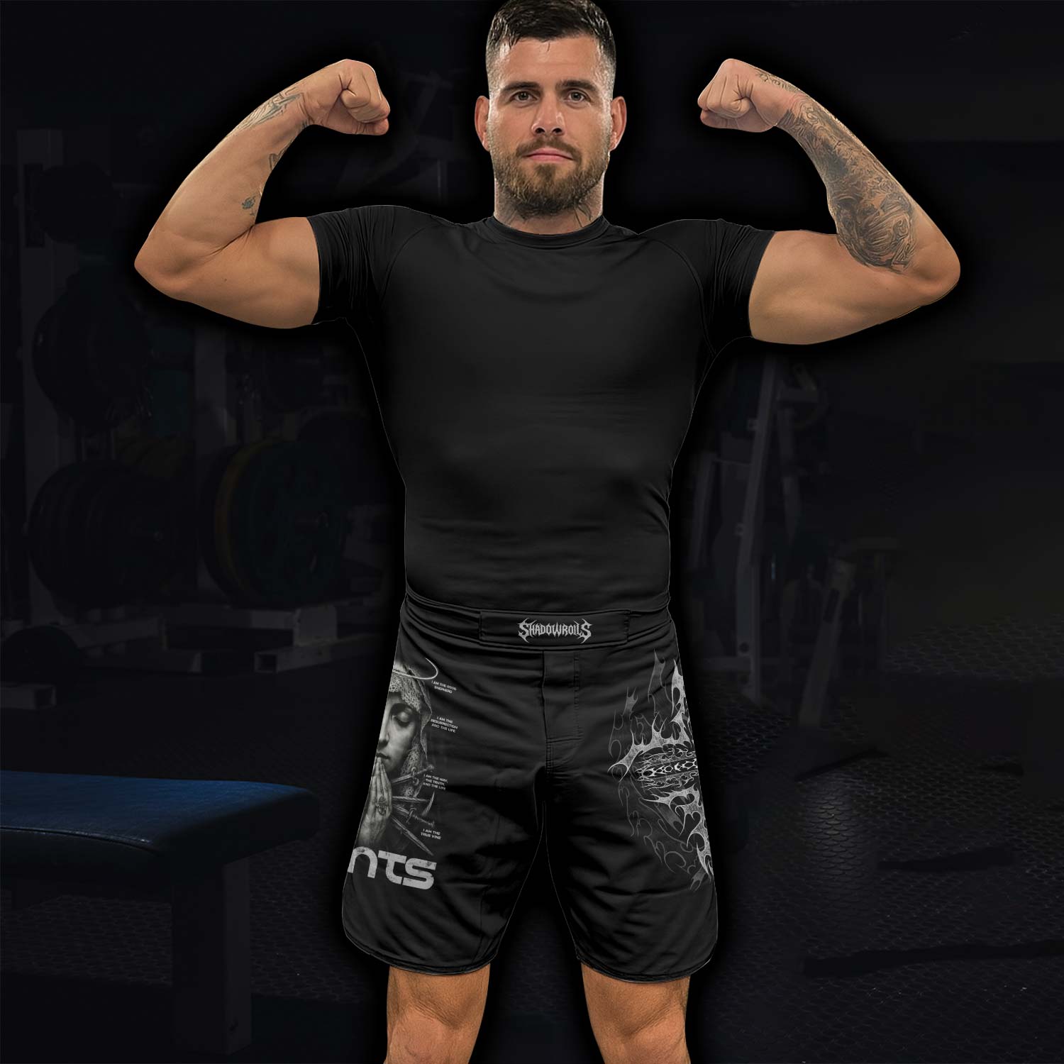Prayers of the Saints Fight Shorts - Model
