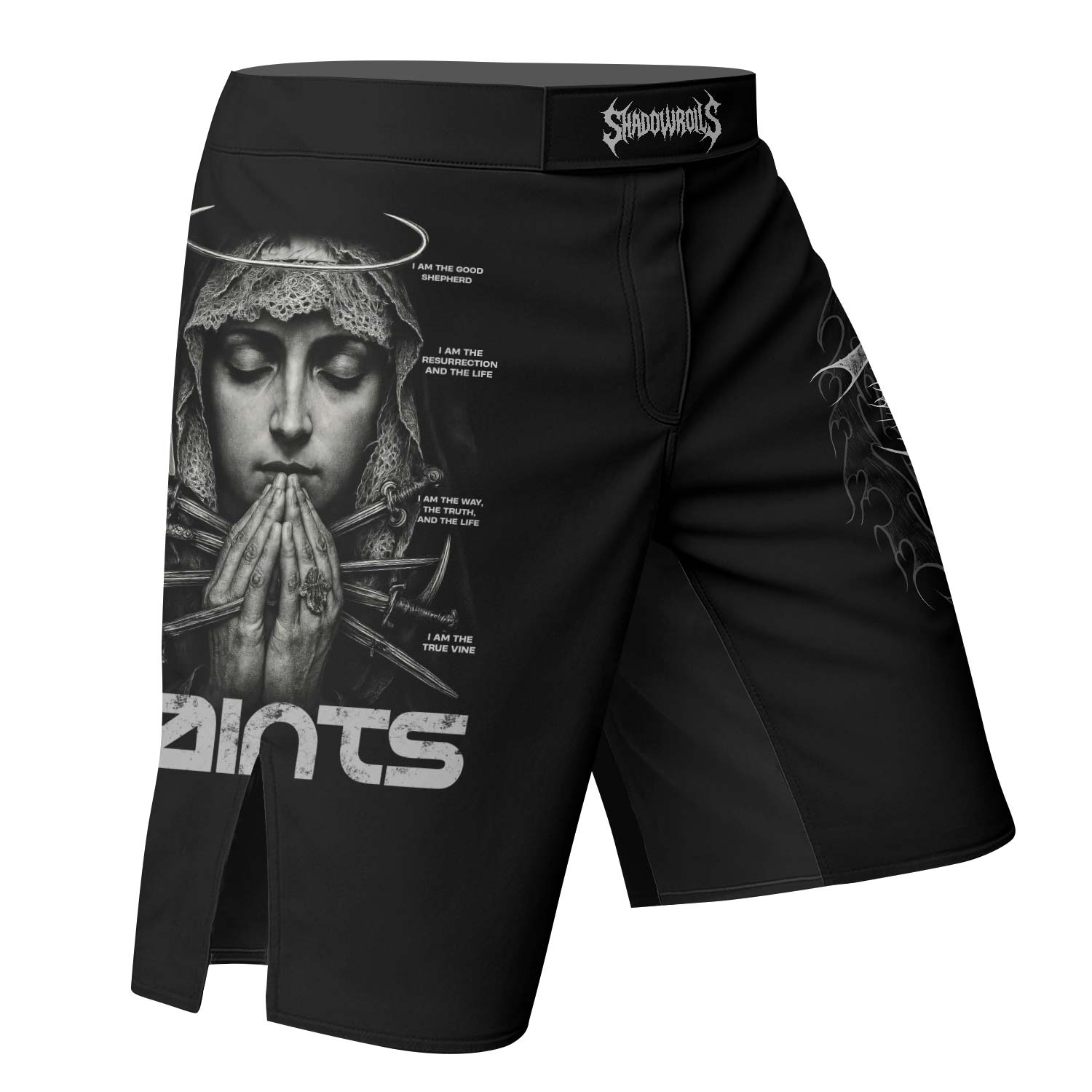 Prayers of the Saints Fight Shorts - Mockup Right