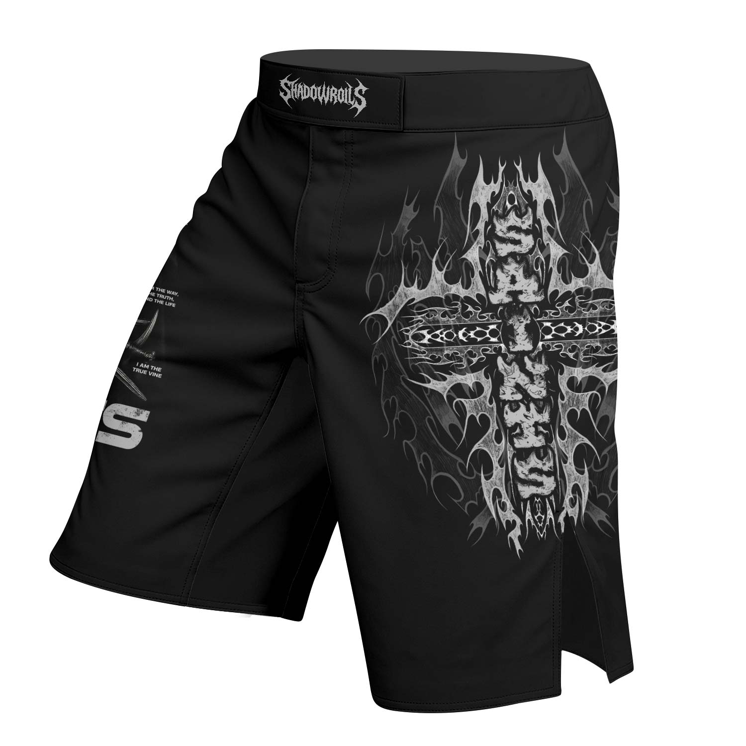 Prayers of the Saints Fight Shorts - Mockup Left