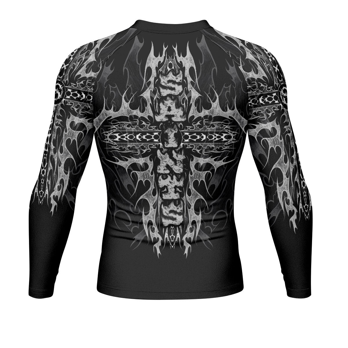 Prayers of the Saints Men’s Long Sleeve Rash Guard - back view mockup
