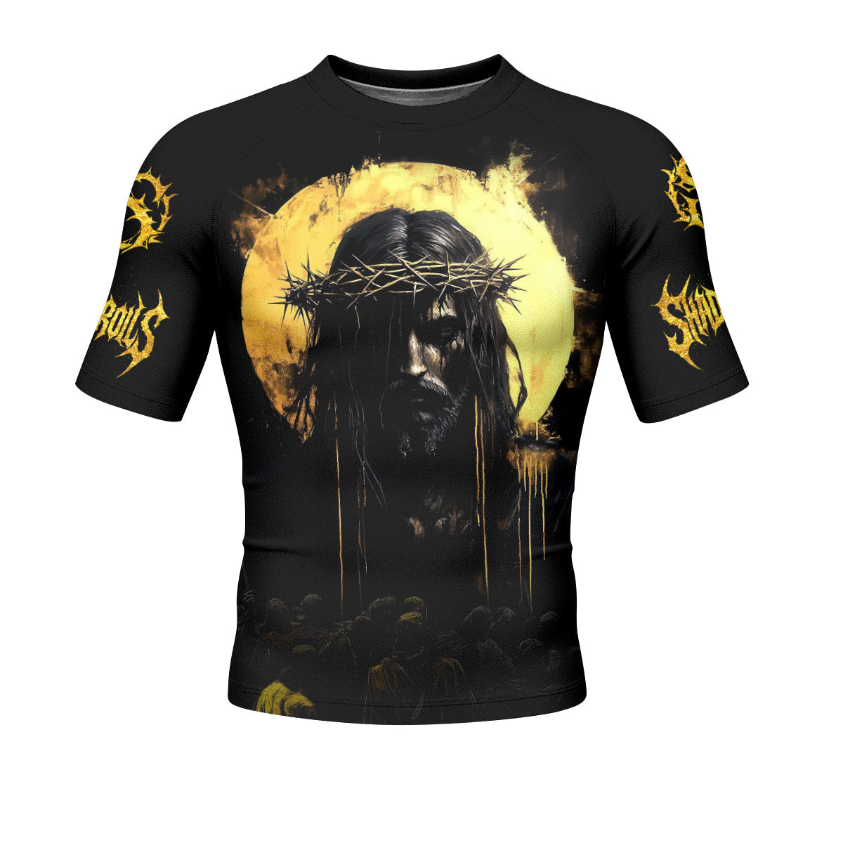 Psalm 23:4 No Evil Shall I Fear Men’s Short Sleeve Rash Guard - front view mockup