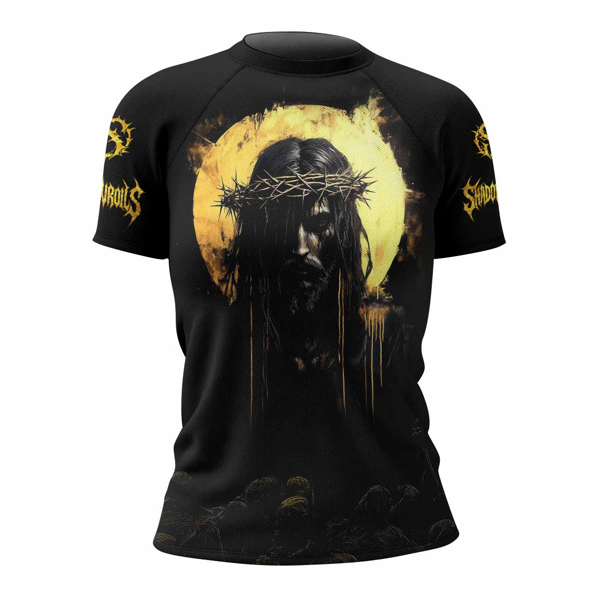 Psalm 23:4 No Evil Shall I Fear Women’s Short Sleeve Rash Guard - front view mockup