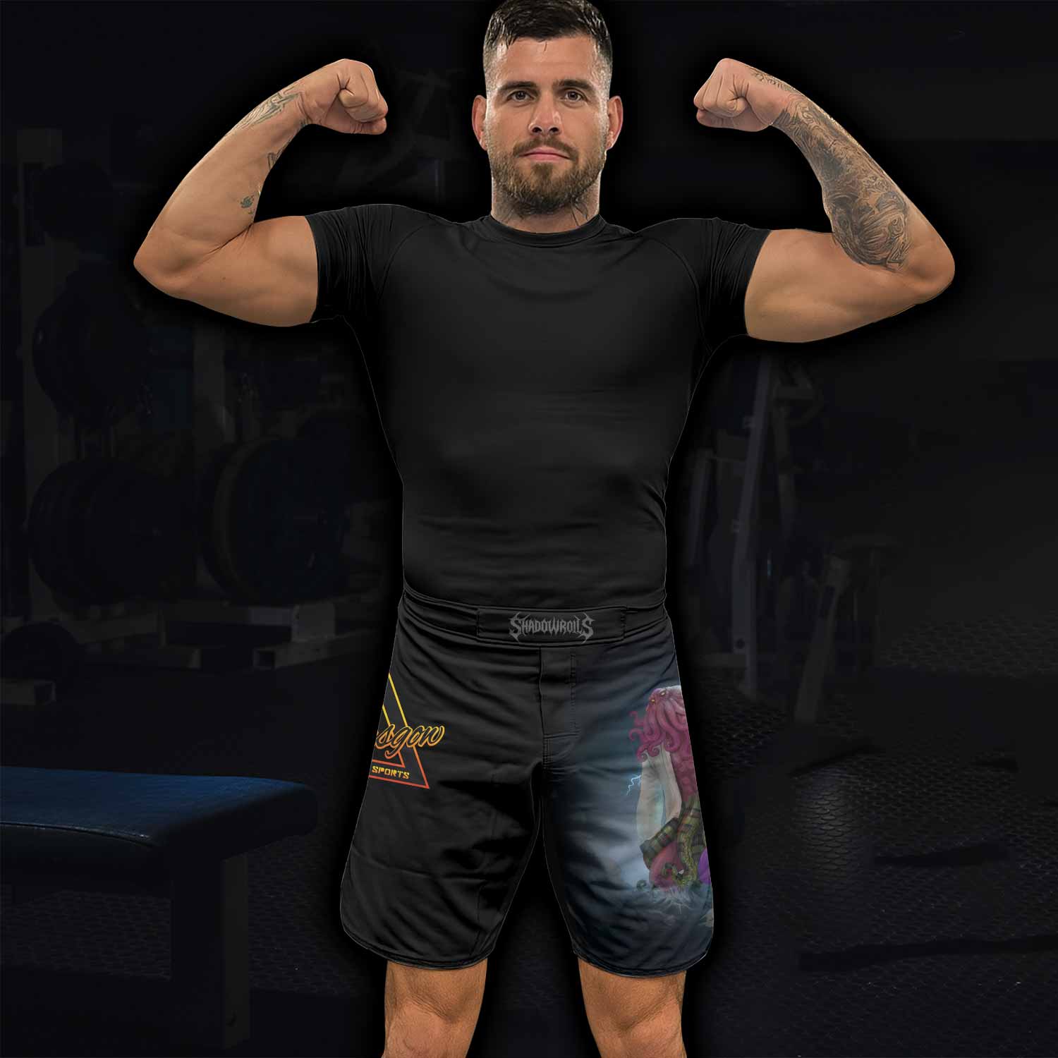 Purple Ranked Cthulhu MMA Fight Shorts – men's lifestyle view
