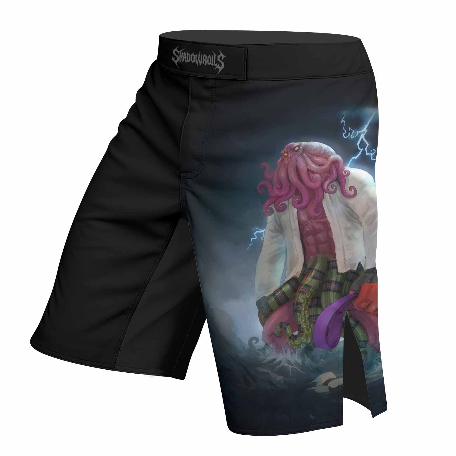 Purple Ranked Cthulhu MMA Fight Shorts – left side mockup