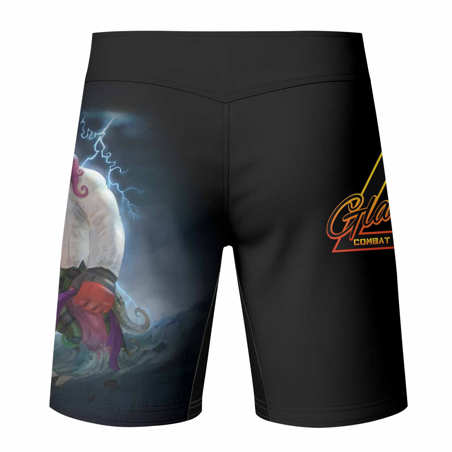 Purple Ranked Cthulhu MMA Fight Shorts – back view mockup 