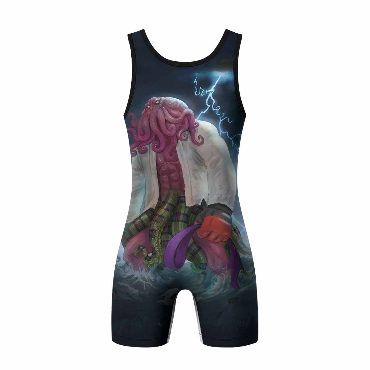 Purple Ranked Cthulhu Wrestling Singlet – back view mockup 