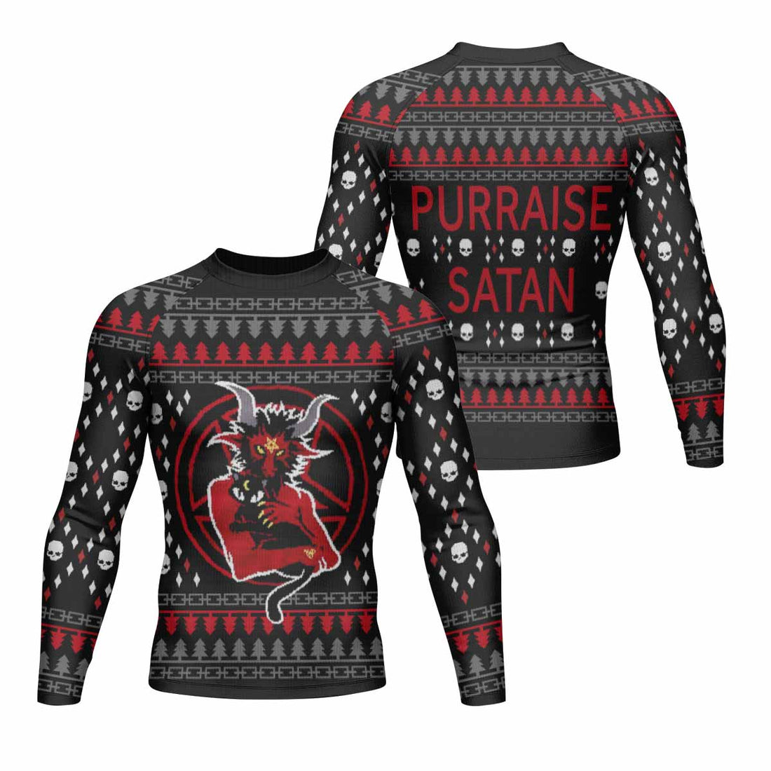 Purraise Satan Men's Rash Guard Long Sleeve - front and back view