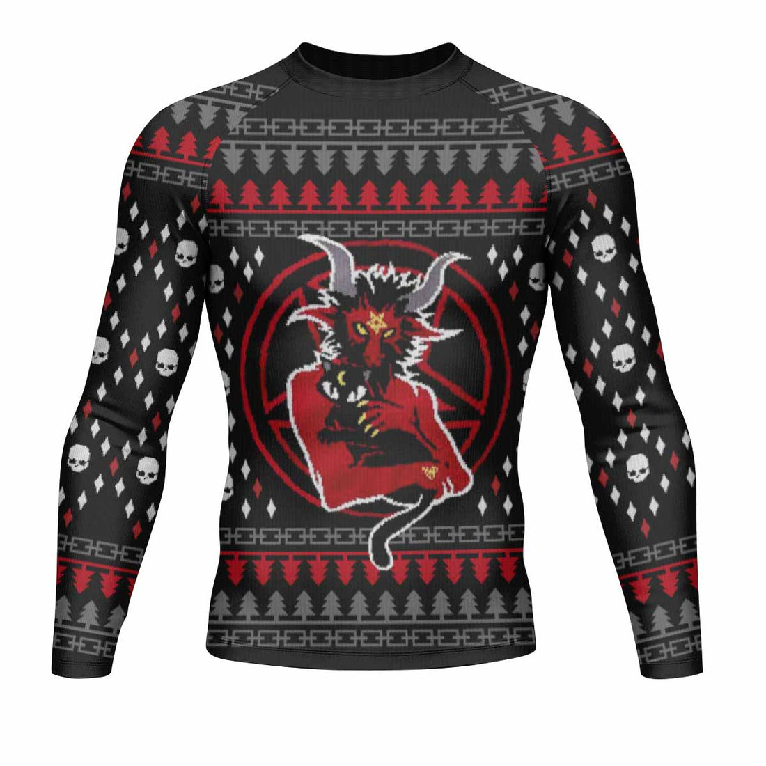 Purraise Satan Men's Rash Guard Long Sleeve - front and back view