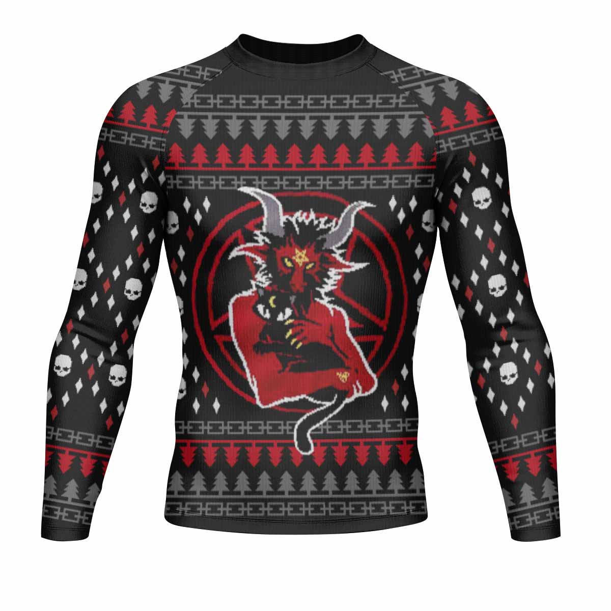 Purraise Satan Men's Rash Guard Long Sleeve - front view mockup