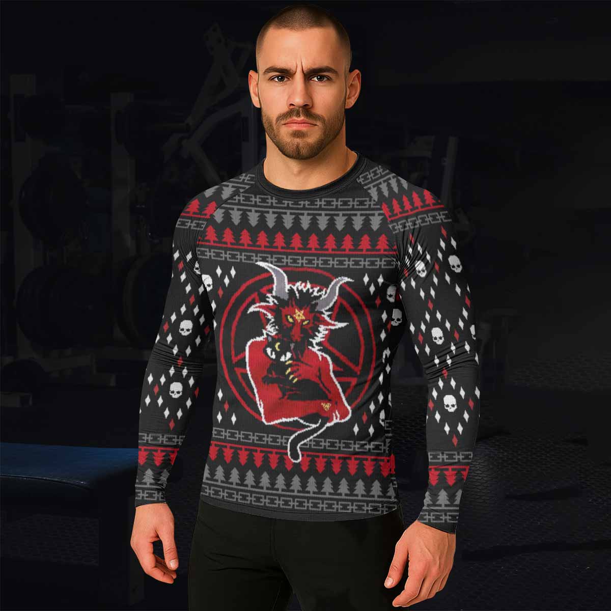 Purraise Satan Men's Rash Guard Long Sleeve - lifestyle view