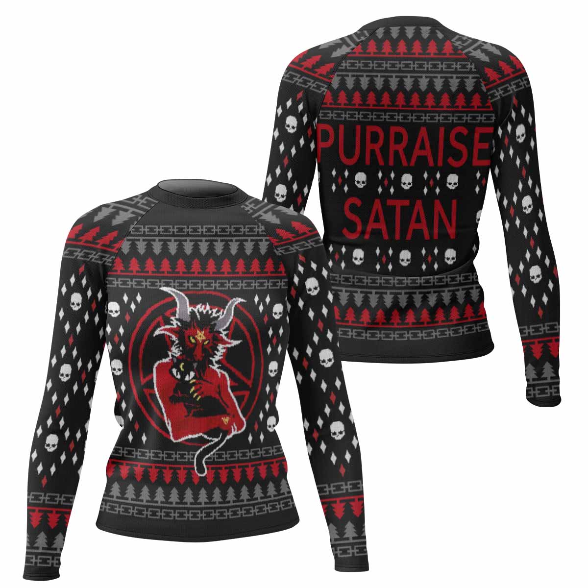Purraise Satan Women's Rash Guard Long Sleeve - front and back view