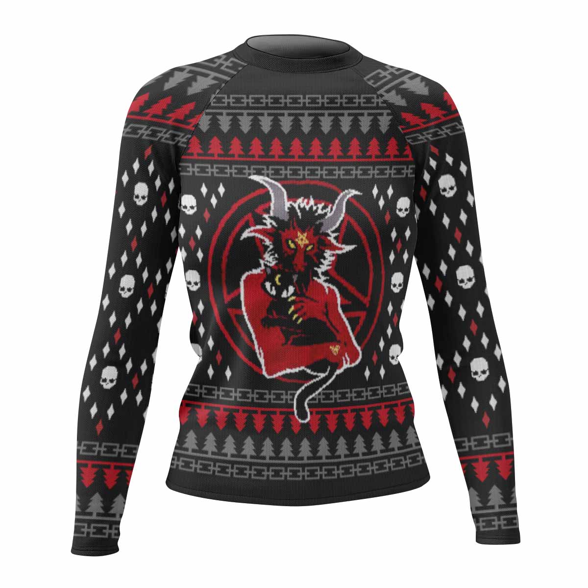 Purraise Satan Women's Rash Guard Long Sleeve - front view mockup