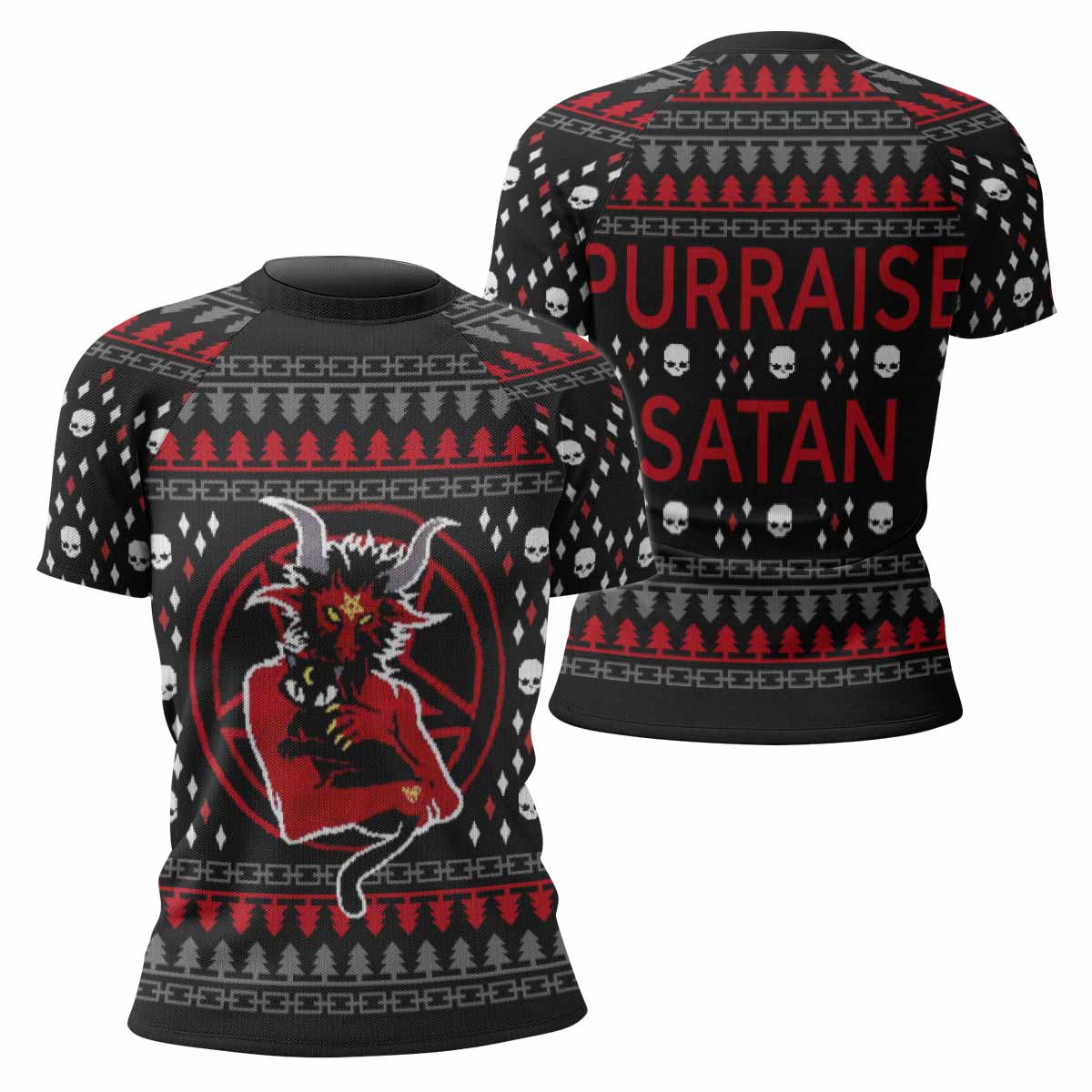 Purraise Satan Women's Rash Guard Short Sleeve - front and back view