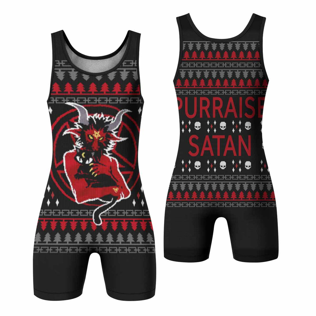 Purraise Satan Wrestling Singlet - front and back view
