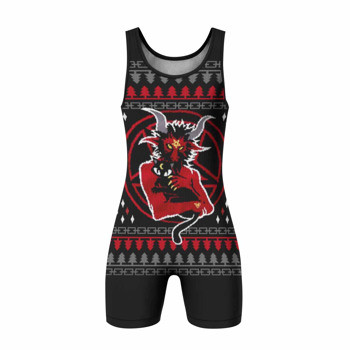 Purraise Satan Wrestling Singlet - front view mockup