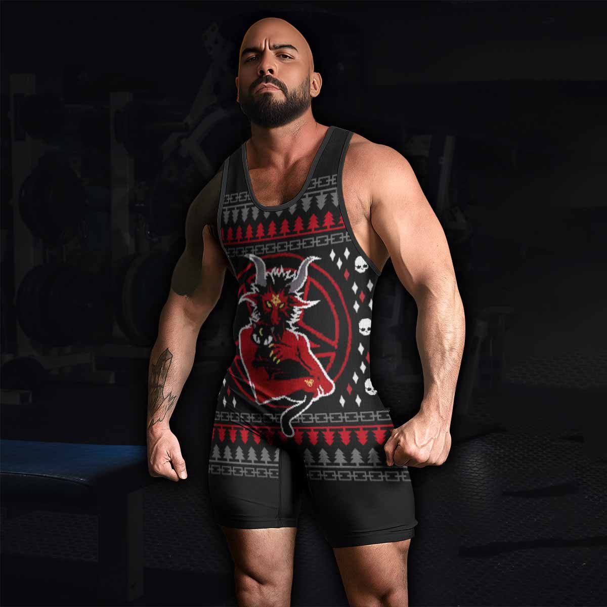 Purraise Satan Wrestling Singlet - men's lifestyle view