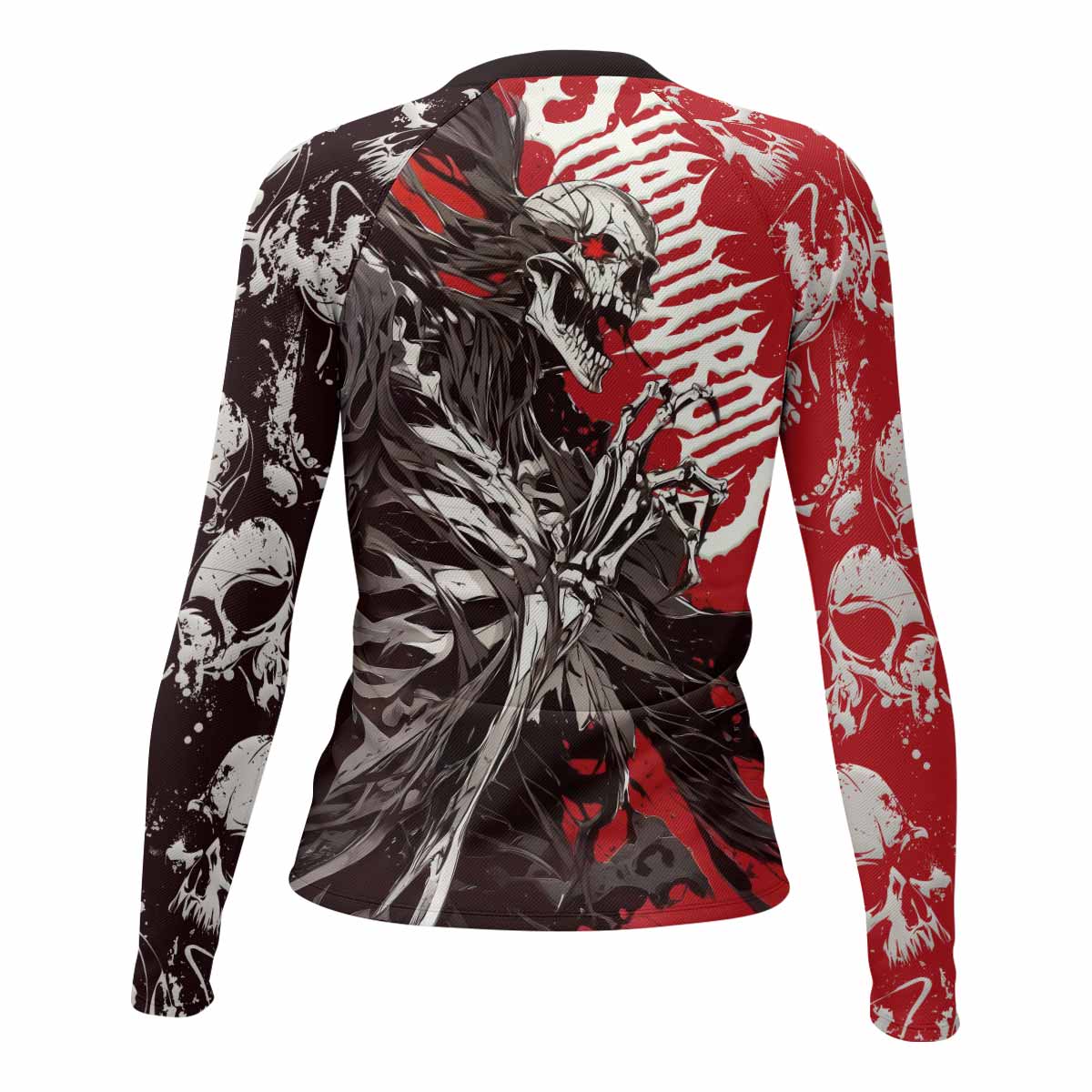 Reaper’s Wrath Women’s Long Sleeve Rash Guard - back view mockup