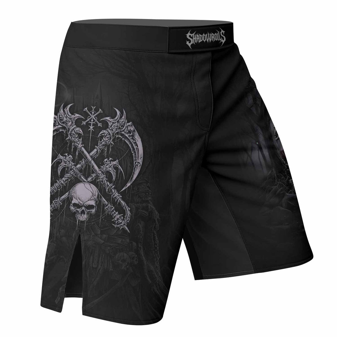 Reaper's Dominion Fight Shorts – right side mockup