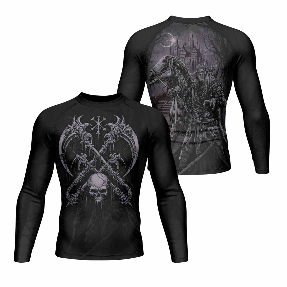 Reaper's Dominion Long Sleeve Rash Guard – front and back view
