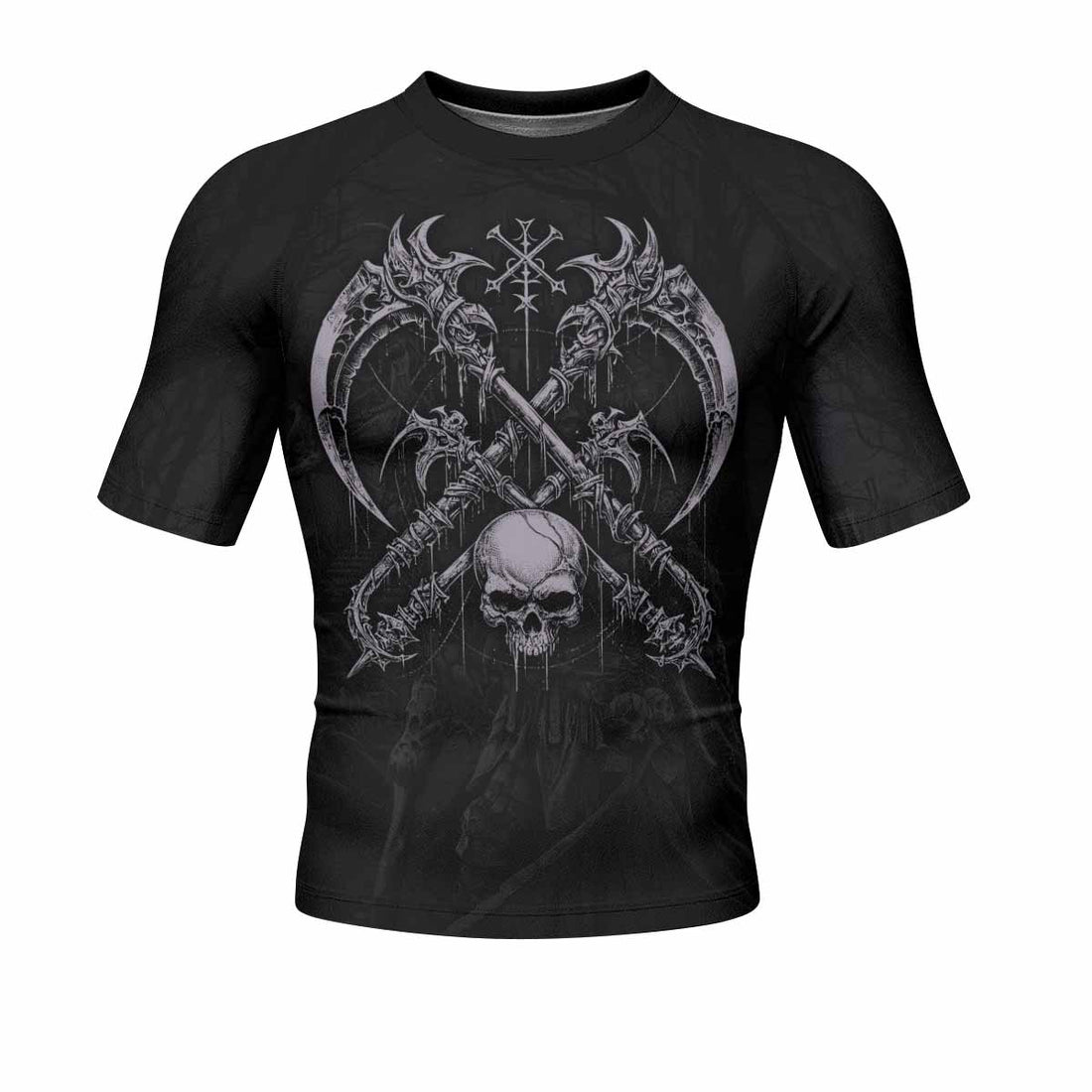 Reaper's Dominion Short Sleeve Rash Guard – front and back view