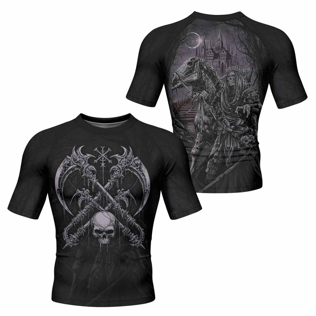 Reaper's Dominion Short Sleeve Rash Guard – front and back view