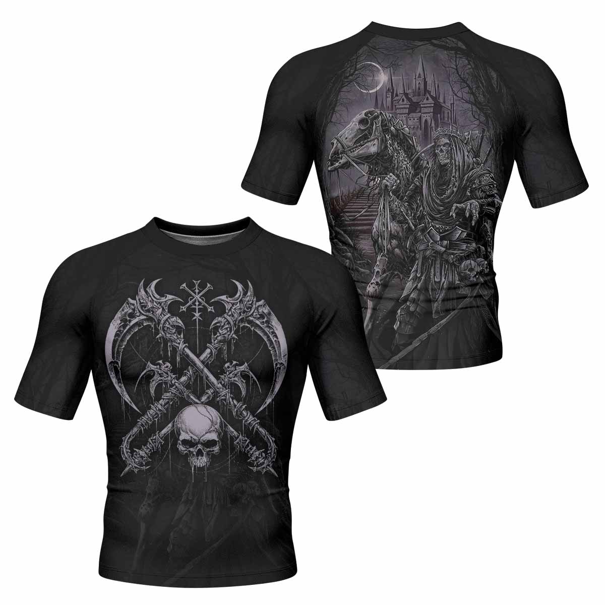 Reaper's Dominion Short Sleeve Rash Guard – front and back view