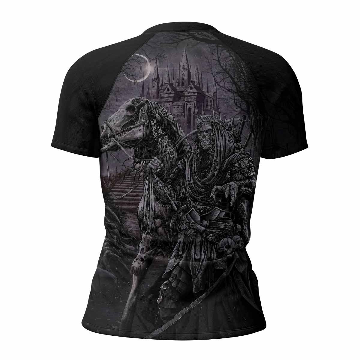 Reaper's Dominion Women’s Short Sleeve Rash Guard - back view mockup