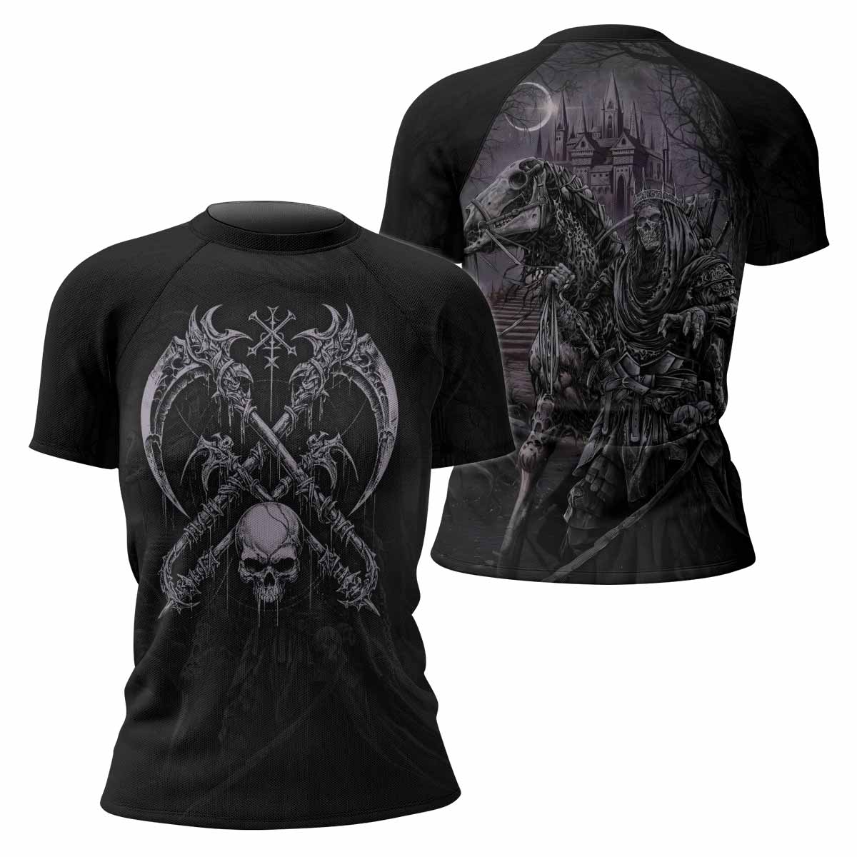 Reaper's Dominion Women’s Short Sleeve Rash Guard - front and back view
