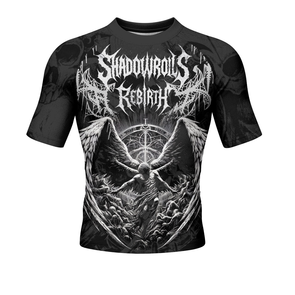 Rebirth of the Fallen Men’s Short Sleeve Rash Guard - front view mockup